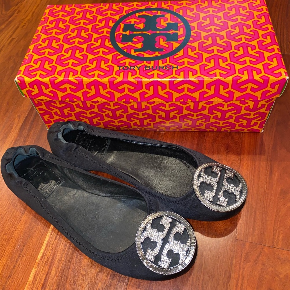 Black Satin Tory Burch Flats